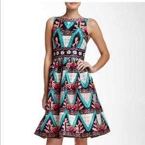 Midi tea dress with bright Caribbean print